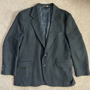 Vintage Men's 100% Camel Hair Made In USA Black Lined Single Vent Blazer Mens 44